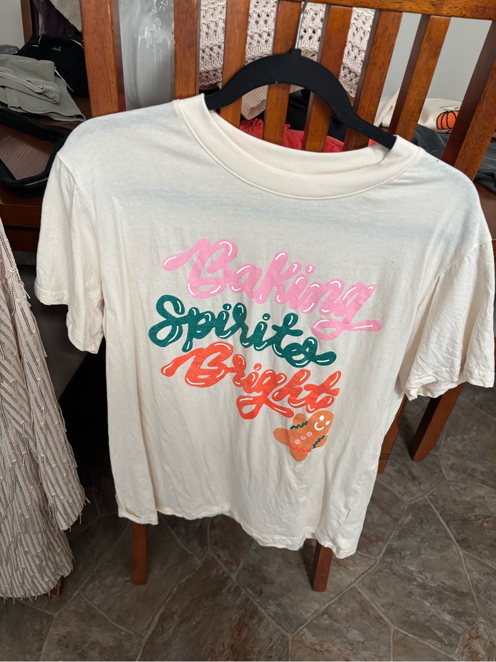 Baking spirits bright Graphic Tee with Pink, Green & Orange Lettering